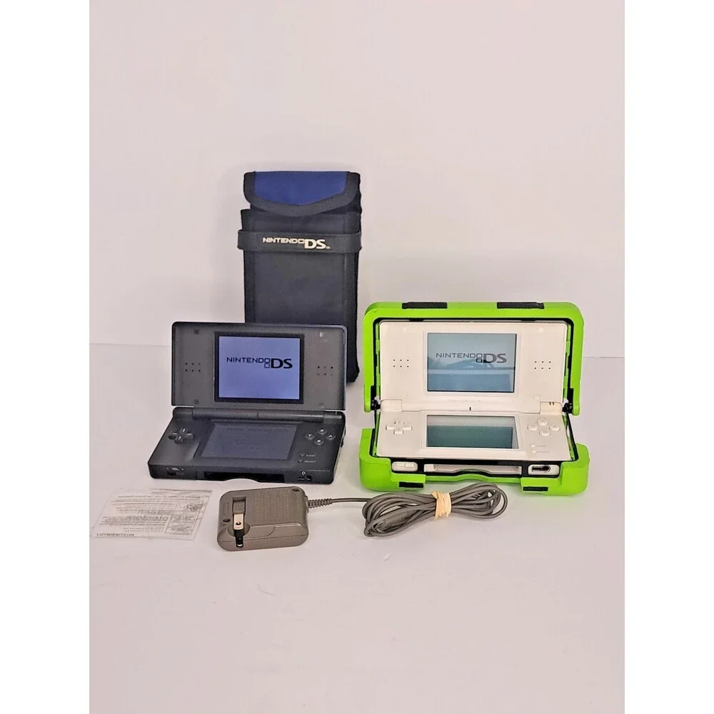Lot 2 Nintendo Ds Lite Systems Cobalt Blue White 2 Cases Charger Tested Guc